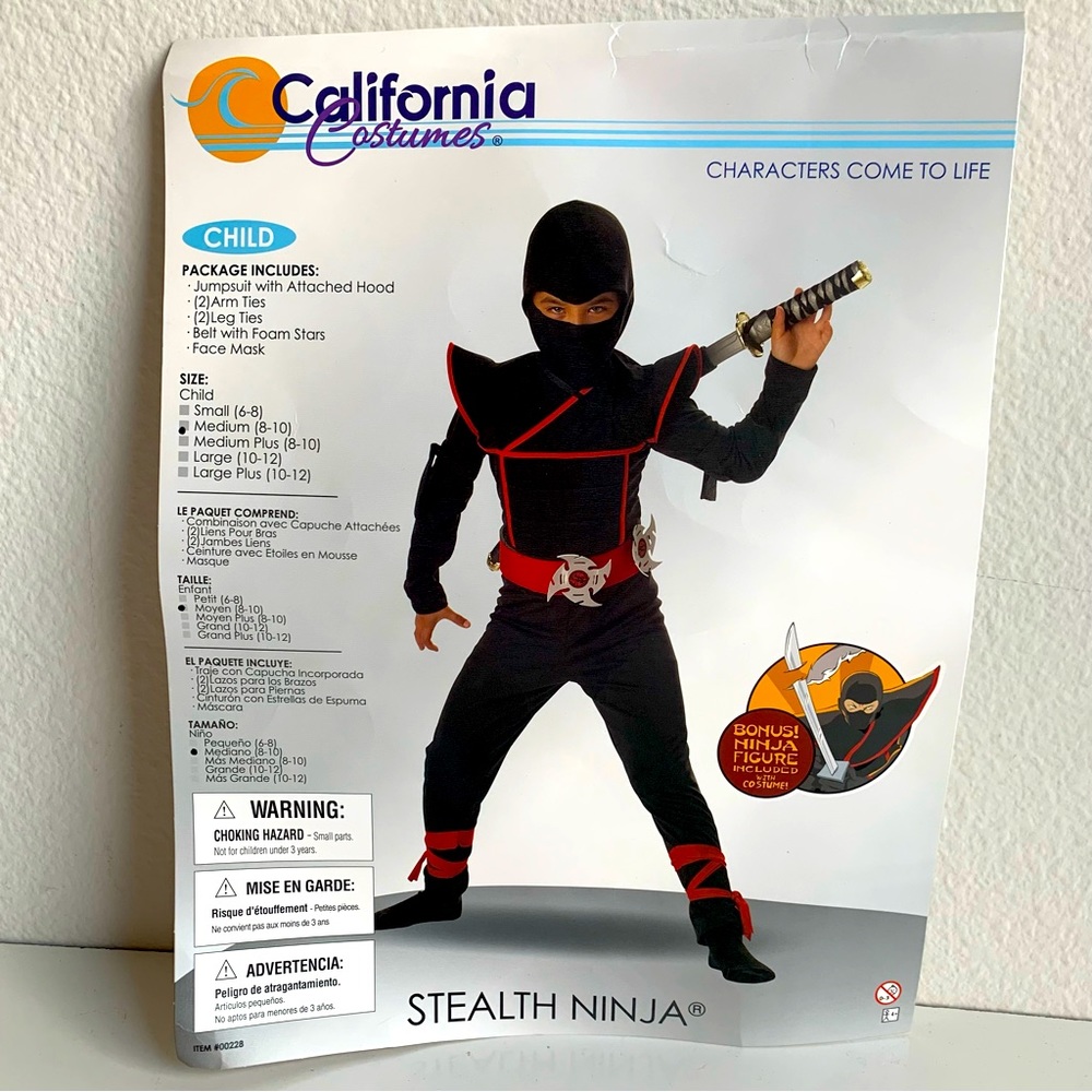 California‎ Costumes Stealth Ninja Child’s Halloween, approx age 8-10  Medium